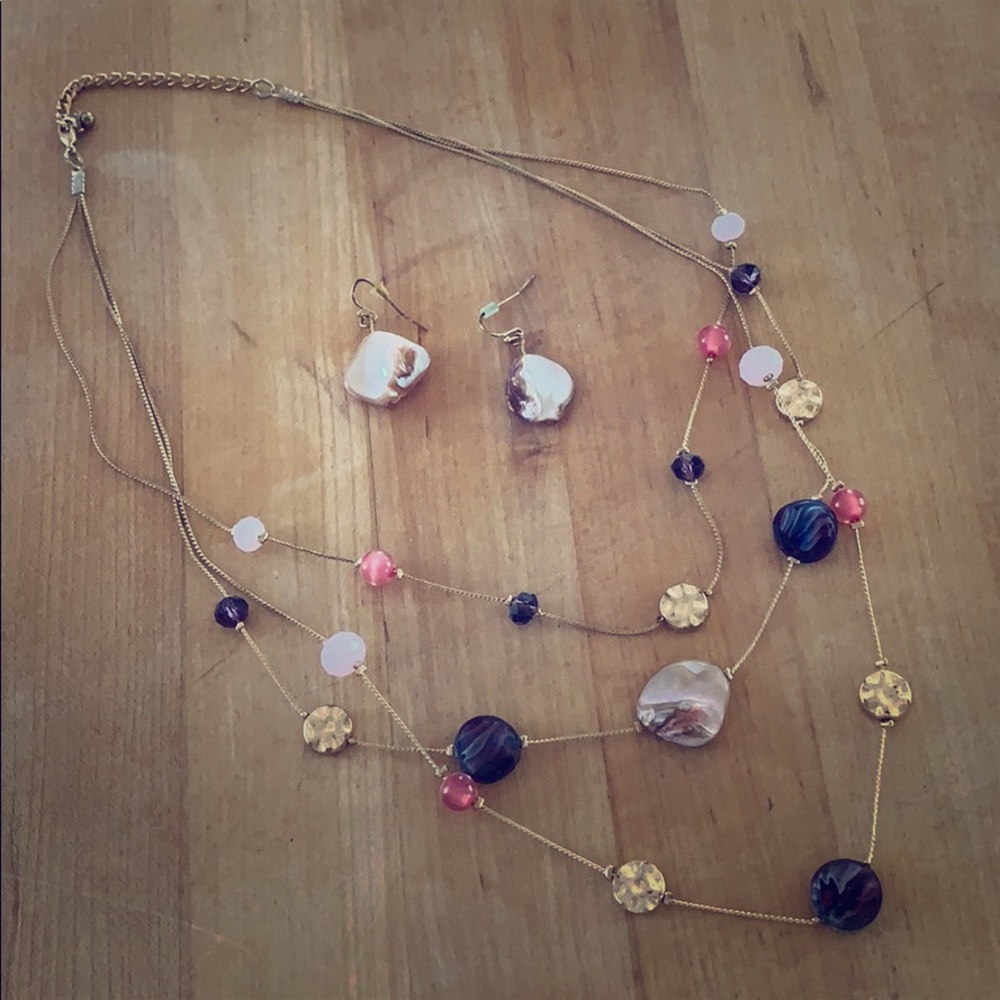 Gold tone necklace earring set